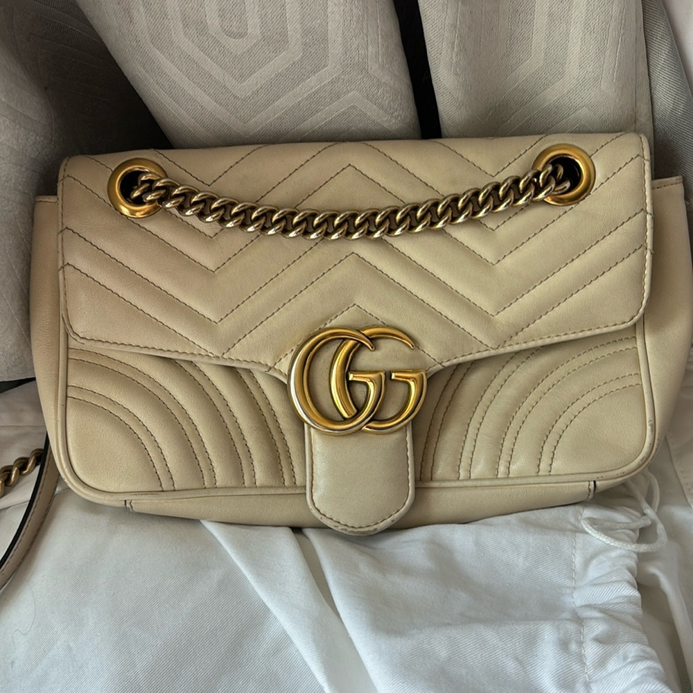 Gucci Calfskin Matelasse Small GG Marmont Shoulder Bag